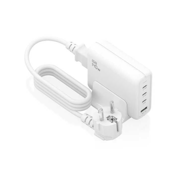 Aisens Cargador GAN 140W - 3xUSB-C PD3.0, QC4.0, QC5.0 - 1xUSB-A QC3.0 - Cable 1.4 Metros - Color Blanco