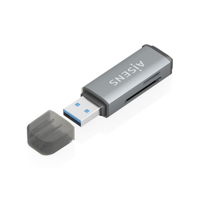 Aisens Lector de Tarjetas USB-A 3.1 Gen1 - Compatible con SD, Micro SD, MMC, RS-MMC, MMC Micro - Color Gris