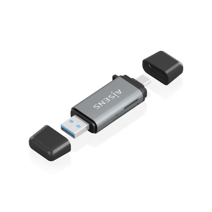Aisens Lector de Tarjetas USB-A y USB-C 3.1 Gen1 - Compatible con SD, Micro SD, MMC, RS-MMC, MMC Micro - Color Gris