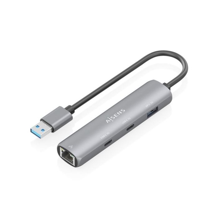 Aisens ASUC-4P036-GR Adaptador de Red USB 3.0 a Ethernet Gigabit + Hub 2xUSB-C y 1xUSB-A 3.0 - 15cm - Color Gris