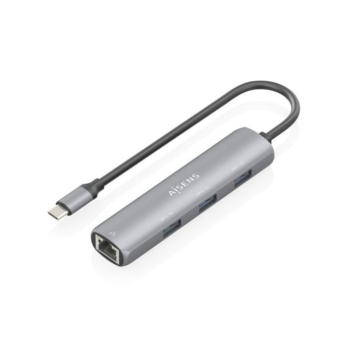 Aisens ASUC-4P038-GR Adaptador de Red USB-C a Ethernet Gigabit + Hub 3xUSB-A 3.0 - 15cm - Color Gris