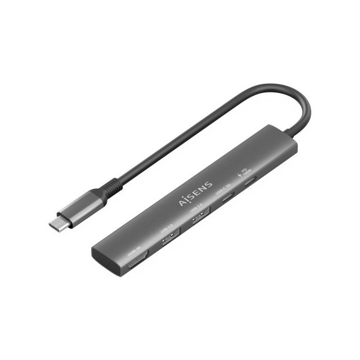 Aisens USB-C Dock 5 en 1 - USB-C a 1xHDMI - 2xUSB-A - 1xUSB-C - 1xUSB-C PD 100W - 15cm - Color Gris