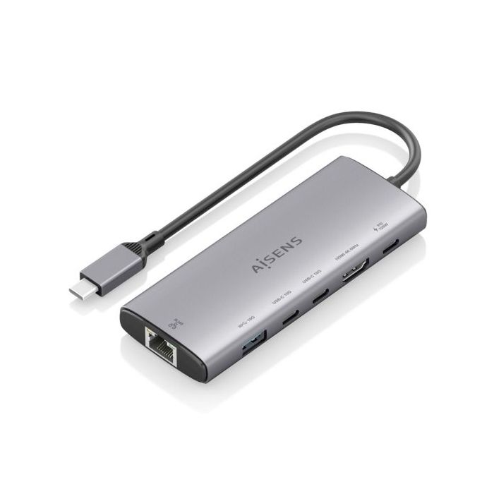 Aisens USB-C Dock 6 en 1 - USB-C a 1xHDMI - 1xRJ45 - 1xUSB-A 10G - 2xUSB-C 10G - 1xUSB-C PD 100W - 20cm - Color Gris