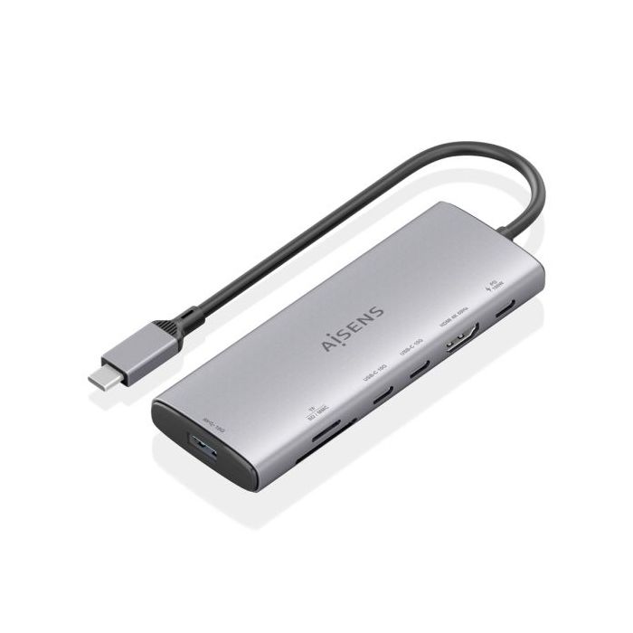 Aisens USB-C Dock 7 en 1 - USB-C a 1xHDMI - 1xUSB-A 10G - 2xUSB-C 10G - 1xSD - 1xMicroSD -  1xUSB-C PD 100W - 20cm - Color Gris