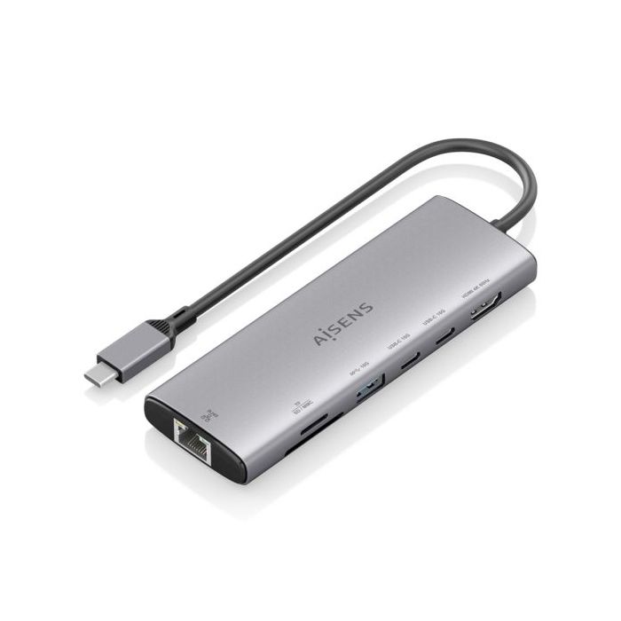 Aisens USB-C Dock 7 en 1 - USB-C a 1xHDMI - 1xRJ45 - 1xUSB-A 10G - 2xUSB-C 10G - 1xSD - 1xMicroSD - 20cm - Color Gris