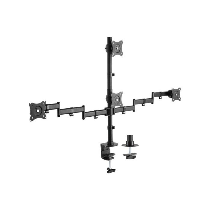 Aisens Soporte de Mesa Eco Giratorio e Inclinable para 4 Monitores 10Kg (4 Pivotes - 2 Brazos) de 13-27" - Color Negro