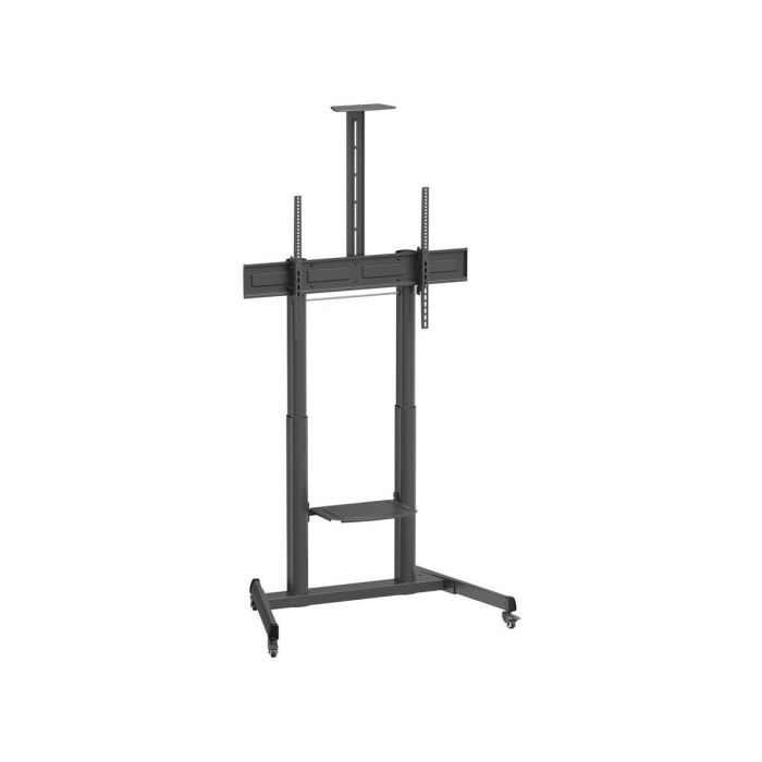 Aisens Soporte de Suelo ECO con Ruedas y Manivela - Bandeja para DVD y Soporte de Camara para Monitor/TV - Hasta 120Kg - De 60 a 100 Pulgadas - Color Negro