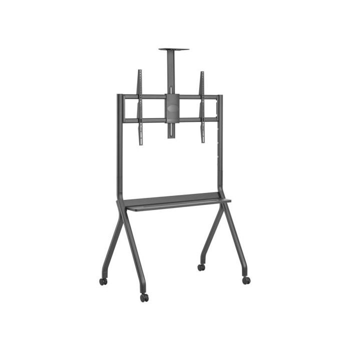 Aisens FT86FE-369 PRO Soporte de Suelo para Pantallas Interactivas/TV de 55 a 100" - Bandeja Multiusos - Soporte para Camara - Peso Max. 120kg - Altura Ajustable - Ruedas - Color Negro