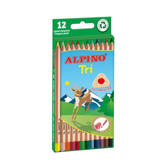 Alpino Tri Pack de 12 Lapices de Colores Triangulares - Mina de 3.3mm - Colores Surtidos