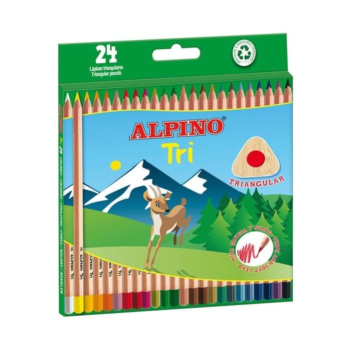Alpino Tri Pack de 24 Lapices de Colores Triangulares - Mina de 3.3mm - Colores Surtidos