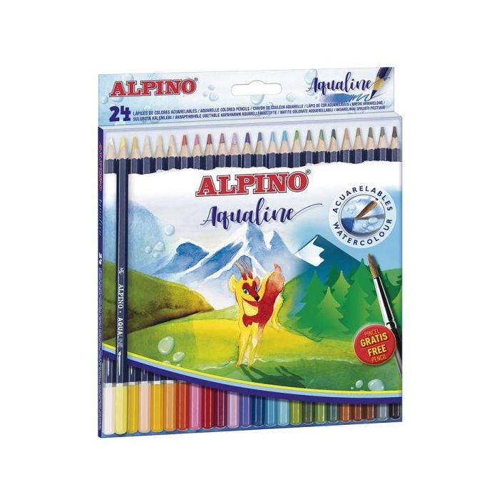 Alpino Aqualine Pack con 24 Lapices de Colores Hexagonales Acuarelables - Mina de 3.3mm - Colores Surtidos