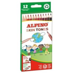Alpino Skin Tones Pack de 12 Lapices de Colores Hexagonales - Mina de 3mm - Resistente a la Rotura - Bandeja Extraible - Colores que Recrean los Diferentes Tonos de Piel