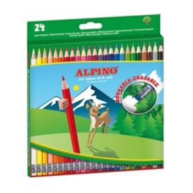 Alpino Pack con 24 Lapices de Colores Hexagonales Borrables - Mina de 3mm - Goma de Borrar del mismo Color - Resistente a la Rotura - Colores Surtidos