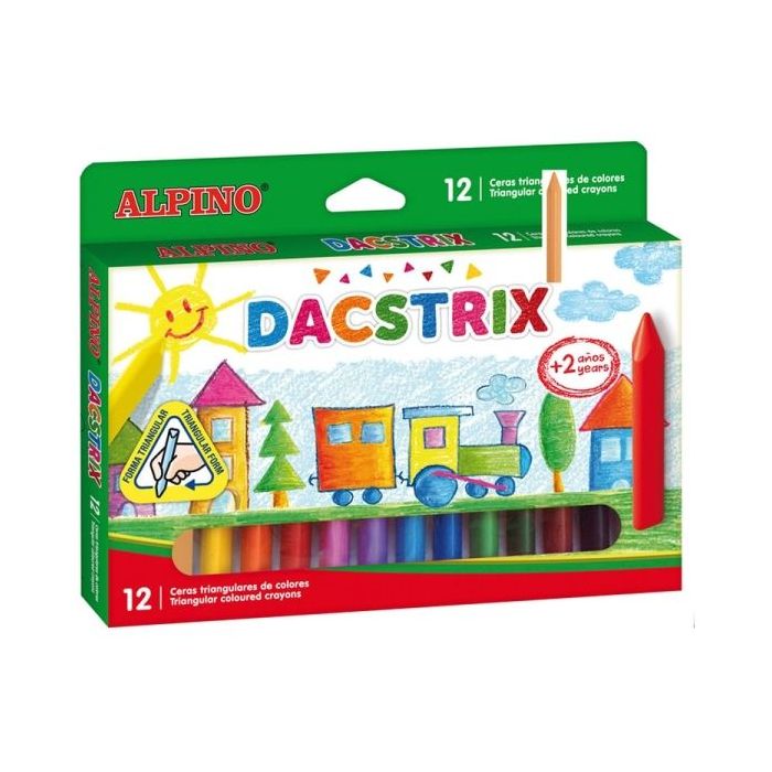 Alpino Dacstrix Pack de 12 Ceras Semiblandas de Colores - Forma Triangular - Mezclables - No Manchan - Colores Surtidos