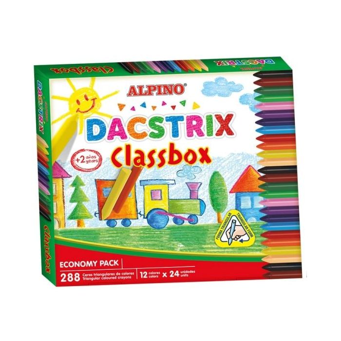 Alpino Dacstrix Economy Pack de 288 Ceras Semiblandas de Colores - Forma Triangular - Mezclables - No Manchan - Colores Surtidos