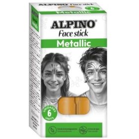 Alpino Fiesta Face Stick Pack con 6 Barritas de Pintura Facial - Sistema Retractil Giratorio - Se Lava con Agua - Testado Dermatologicamente - Color Oro