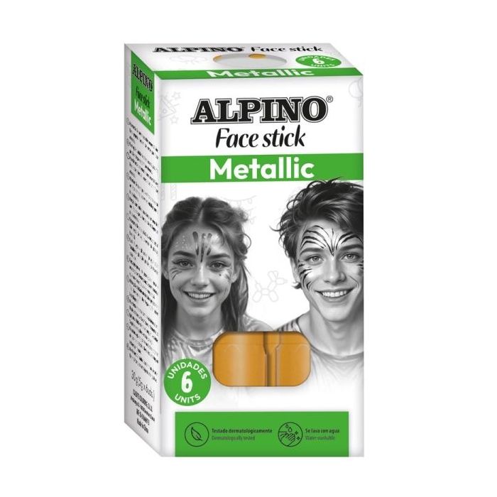 Alpino Fiesta Face Stick Pack con 6 Barritas de Pintura Facial - Sistema Retractil Giratorio - Se Lava con Agua - Testado Dermatologicamente - Color Oro