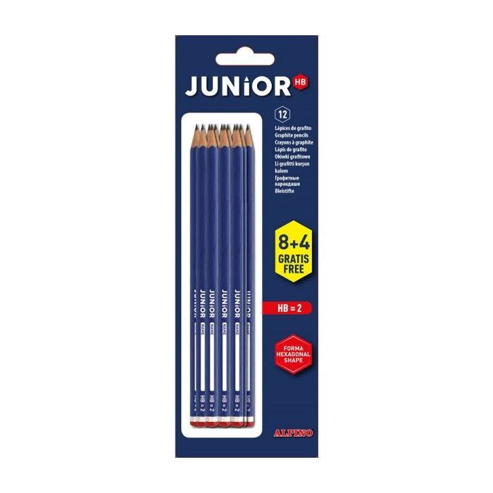 Alpino Junior Blister de 12 Lapices de Grafito HB con Cabecilla - Espacio para el Nombre