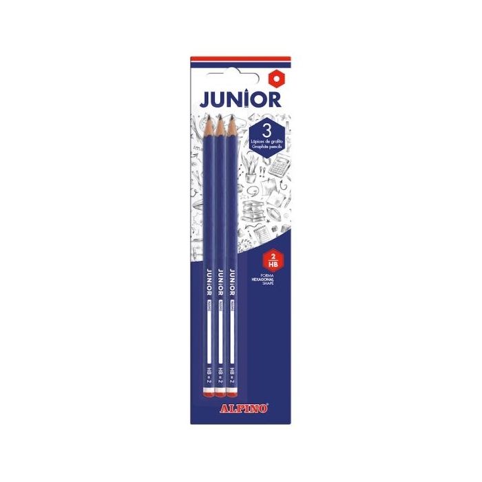 Alpino Junior Blister de 3 Lapices de Grafito HB con Cabecilla - Espacio para el Nombre