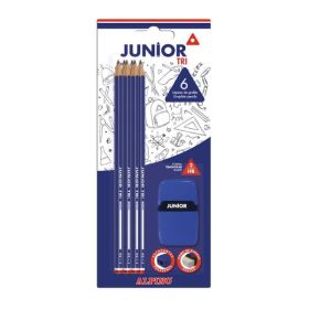 Alpino Junior Tri Blister de 6 Lapices de Grafito HB Triangulares + Sacapunta con Goma de Borrar - Espacio para el Nombre