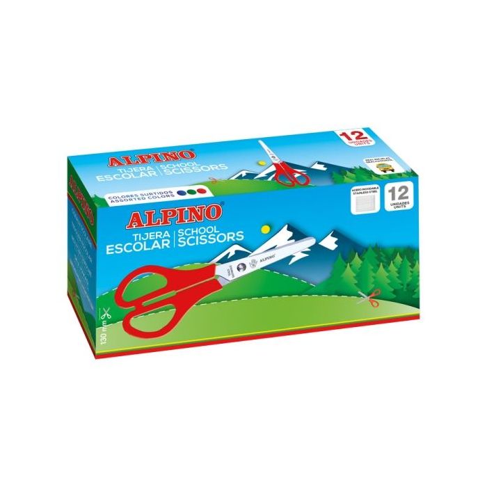 Alpino Tijera Escolar 13cm - Acero Inoxidable - Punta Roma - Colores Surtidos