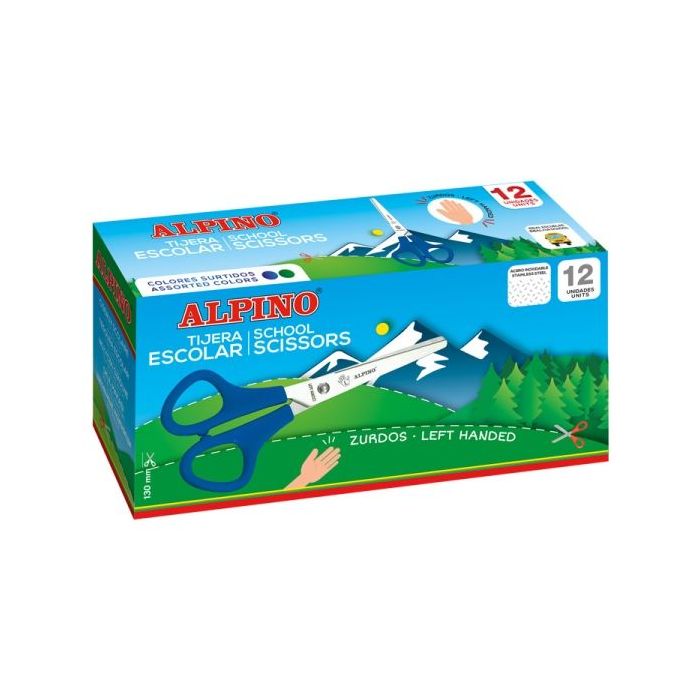 Alpino Tijera Escolar para Zurdos 13cm - Acero Inoxidable - Punta Roma - Colores Surtidos