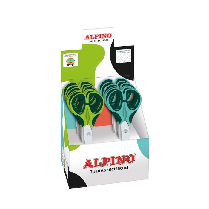 Alpino Colorfull Tijera Escolar 13cm - Acero Inoxidable - Punta Roma - Colores Surtidos