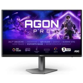 AOC AGON PRO AG276QZD2 Monitor 26.7" QD-OLED QHD 240Hz HDR400 - Respuesta 0.03ms - Altavoces 10W - Ajustable en Altura, Inclinacion y Rotacion - HDMI, DisplayPort, USB - VESA 100x100mm - Color Negro