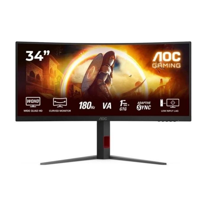 AOC G4 Monitor 34" Curvo 1500R Fast VA WQHD 180Hz HDR10 - Respuesta 1ms - HDMI, DisplayPort, Audio - Montaje VESA 100x100 - Color Negro