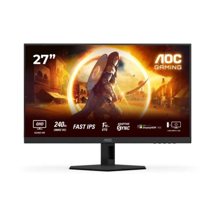AOC Q27G4ZR Monitor 27" FastIPS QHD 240Hz/260Hz HDR400 - Respuesta 1ms - Ajustable en Altura, Inclinacion y Rotacion - HDMI, DisplayPort - VESA 100x100mm - Color Negro