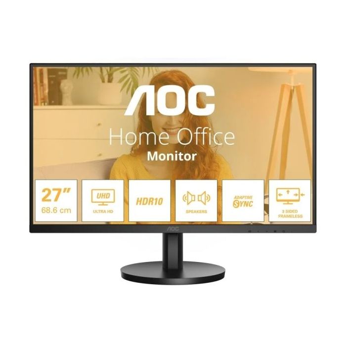 AOC U27B3A Monitor 27" LED IPS UHD 4K 60Hz HDR10 - Respuesta 4ms - HDMI, DisplayPort - Altavoces 4W - VESA 100x100mm - Color Negro