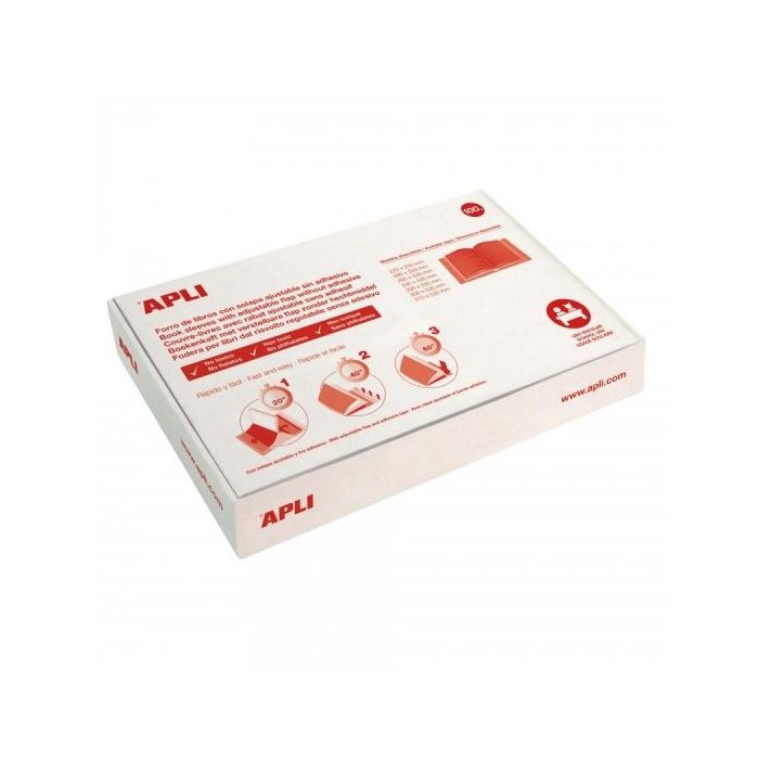 Apli Caja de 100 Forros para Libros 310mm PVC 130 micras - Solapa Autoajustable - Facil Forrado en 3 Pasos - Transparente