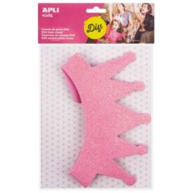 Apli Corona de Goma Eva Rosa con Purpurina - Cable Elastico Ajustable - Personalizable con Formas de Goma Eva, Fieltro, Pegatinas, Etc - Color Rosa