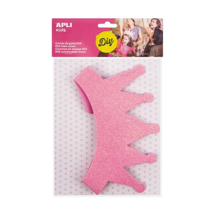 Apli Corona de Goma Eva Rosa con Purpurina - Cable Elastico Ajustable - Personalizable con Formas de Goma Eva, Fieltro, Pegatinas, Etc - Color Rosa