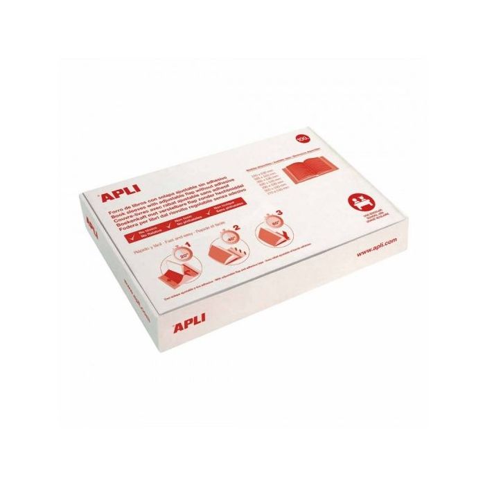Apli Caja de 100 Forros para Libros 285mm PVC 130 micras - Solapa Autoajustable - Facil Forrado en 3 Pasos - Transparente