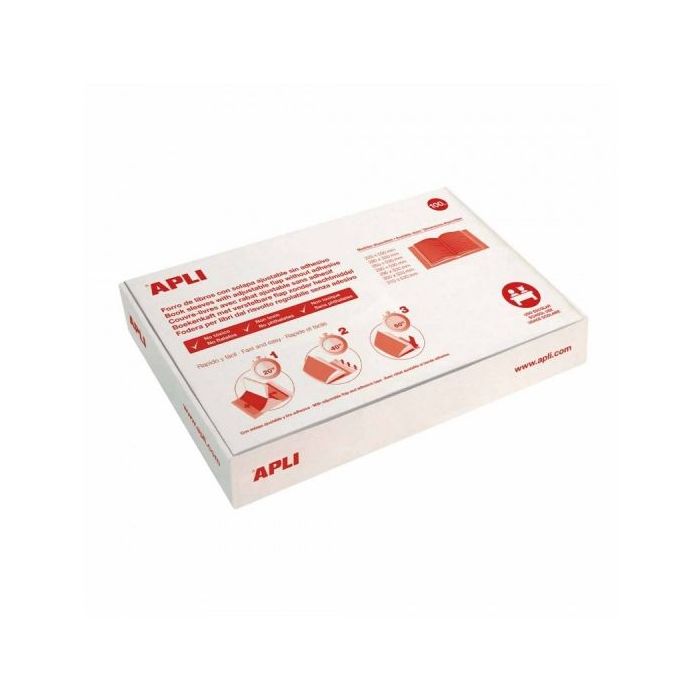 Apli Caja de 100 Forros para Libros 295mm PVC 130 micras - Solapa Autoajustable - Facil Forrado en 3 Pasos - Transparente