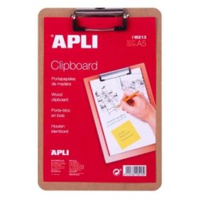 Apli Carpeta Portapapeles con Base de Madera y Pinza Metalica - Medidas 155x225mm - Formato A5