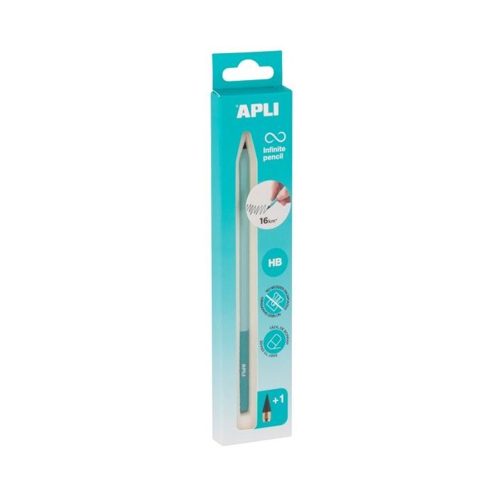 Apli Infinite Pencil Nordik Pack de Lapiz Infinito HB + Mina de Recambio + Tapon Protector - Para Escribir hasta 16km - Color Azul