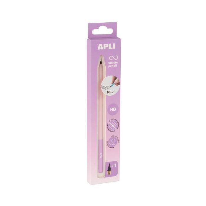 Apli Infinite Pencil Nordik Pack de Lapiz Infinito HB + Mina de Recambio + Tapon Protector - Para Escribir hasta 16km - Color Lila