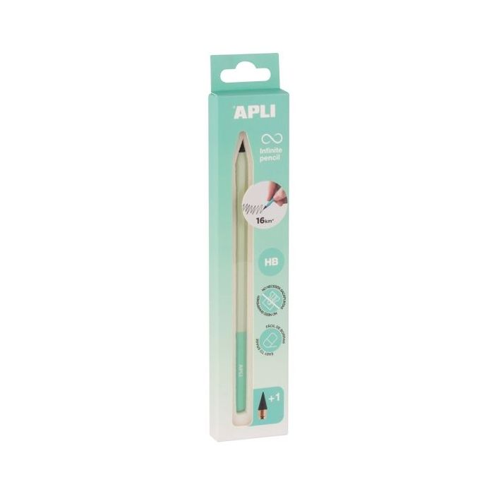 Apli Infinite Pencil Nordik Pack de Lapiz Infinito HB + Mina de Recambio + Tapon Protector - Para Escribir hasta 16km - Color Verde
