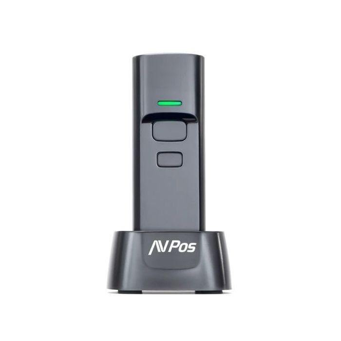 AVPos BT03 Lector de Codigos Portatil - Códigos 1D, 2D y QR - USB, Wireless 2.4 y Bluetooth - 1100mAh - Base Incluida - Color Negro