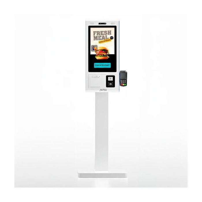 AVPos Kiosko Autoservicio Suelo FK27 - 27 Pulgadas Tactil - I5 10th - 8GB Memoria - SSD 256GB - Escaner 2D - Impresora Termica - WIFI - Color Blanco