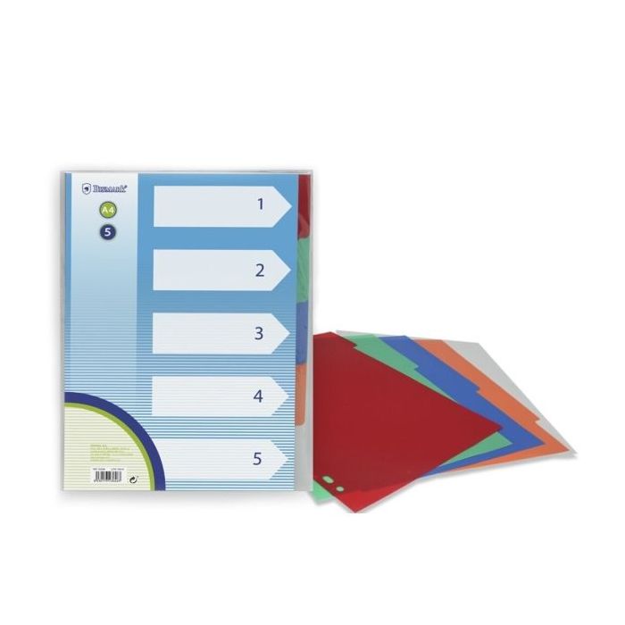 Bismark Pack de 5 Separadores de Polipropileno - Tamaño A4 - Multitaladro - Colores Surtidos