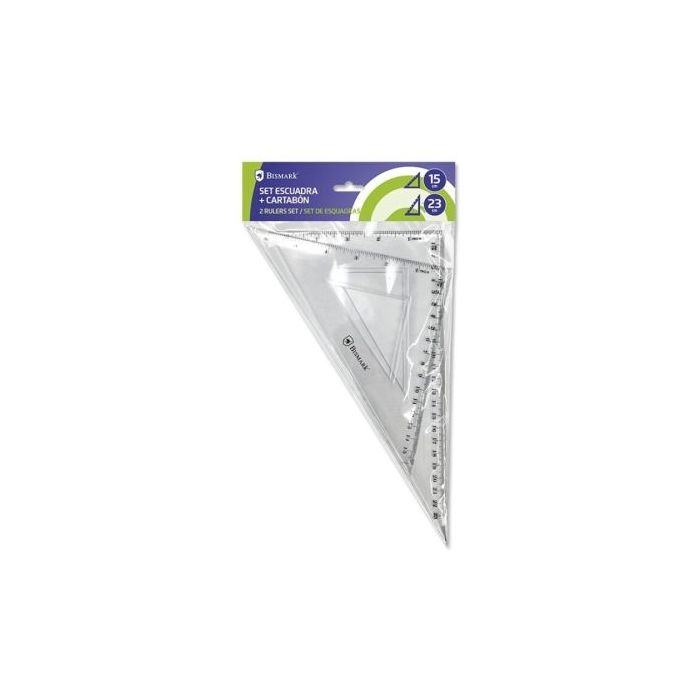 Bismark Pack de Escuadra 15cm y Cartabon 23cm - Fabricados en Plastico - Ideal para el Colegio - Transparentes