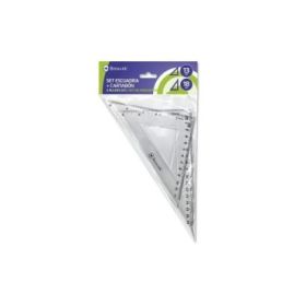 Bismark Pack de Escuadra 13cm y Cartabon 18cm - Fabricados en Plastico - Ideal para el Colegio - Transparentes