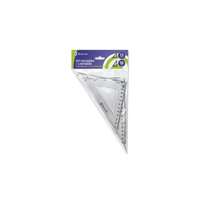 Bismark Pack de Escuadra 13cm y Cartabon 18cm - Fabricados en Plastico - Ideal para el Colegio - Transparentes