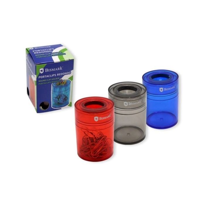 Bismark Portaclips de Plastico con Deposito Transparente - 45x45x65mm - Embocadura Imantada - Colores Surtidos Aleatorios