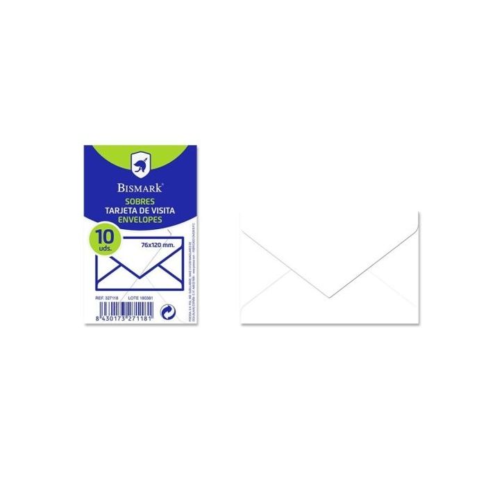 Bismark Pack de 10 Sobres de Papel 90grs - Medidas 76x120mm - Color Blanco
