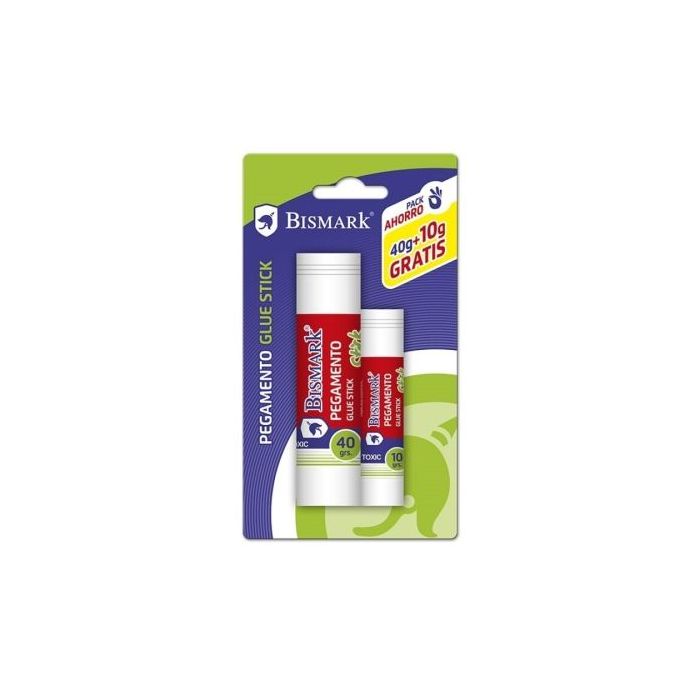Bismark Pack de 1 Barra de Pegamento 40gr + 1 Barra de 10gr Gratis - Multiusos - Sin Disolventes - Uso Escolar