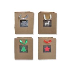 Bismark Bolsa de Papel Kraft Navidad Grande con Ventana - Medidas 23x33x10cm - 4 Diseños Diferentes